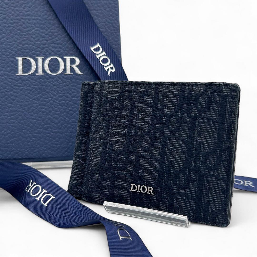 【現行品・美品】DIOR オブリーク マネークリップ ジャガード カードケース