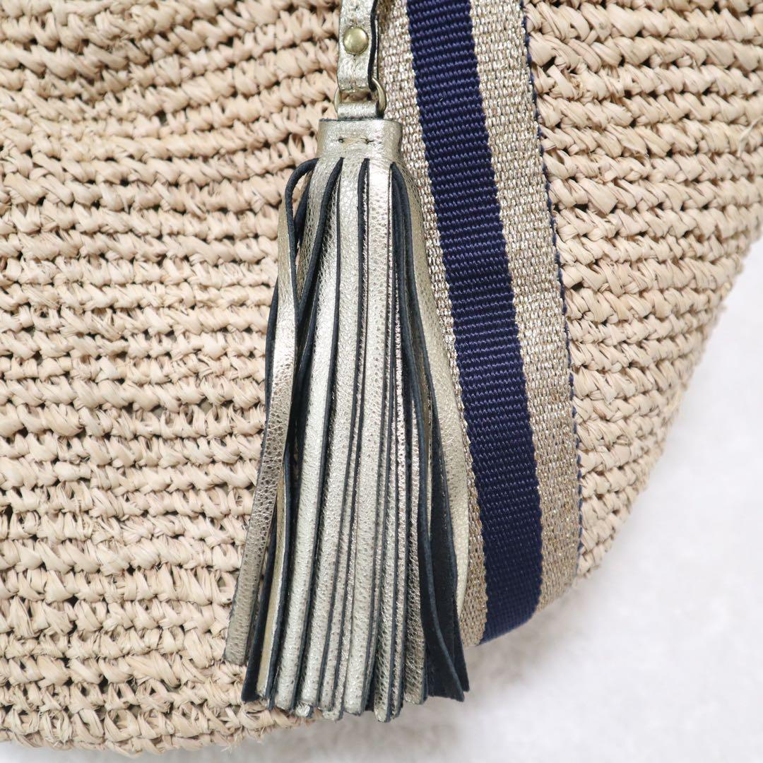 美品★ヴィオラドーロ かごバッグ ラフィア タッセル ラメ ネイビー×ゴールド