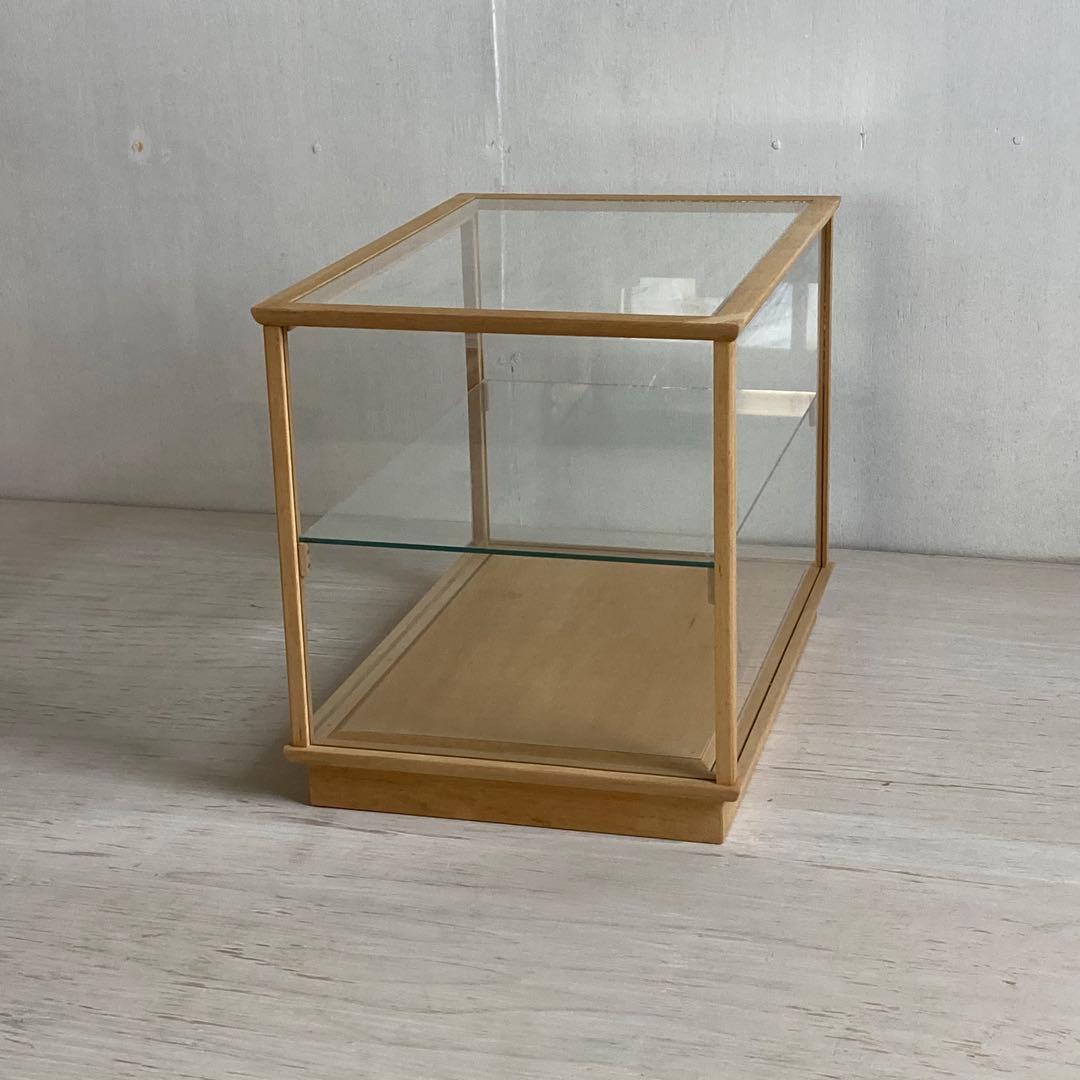 g305 古い木製ガラスケース 2段 卓上ショーケース 扉なし