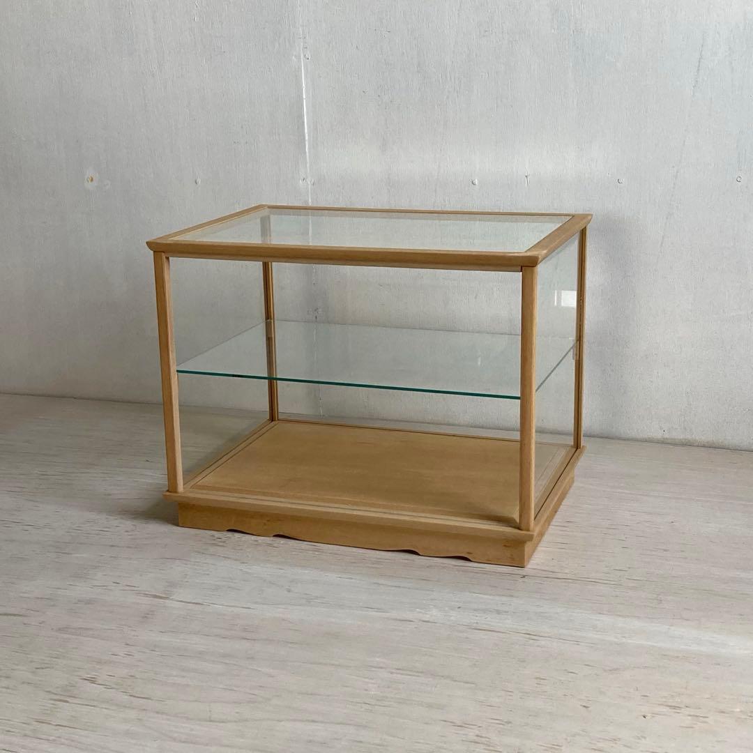 g305 古い木製ガラスケース 2段 卓上ショーケース 扉なし