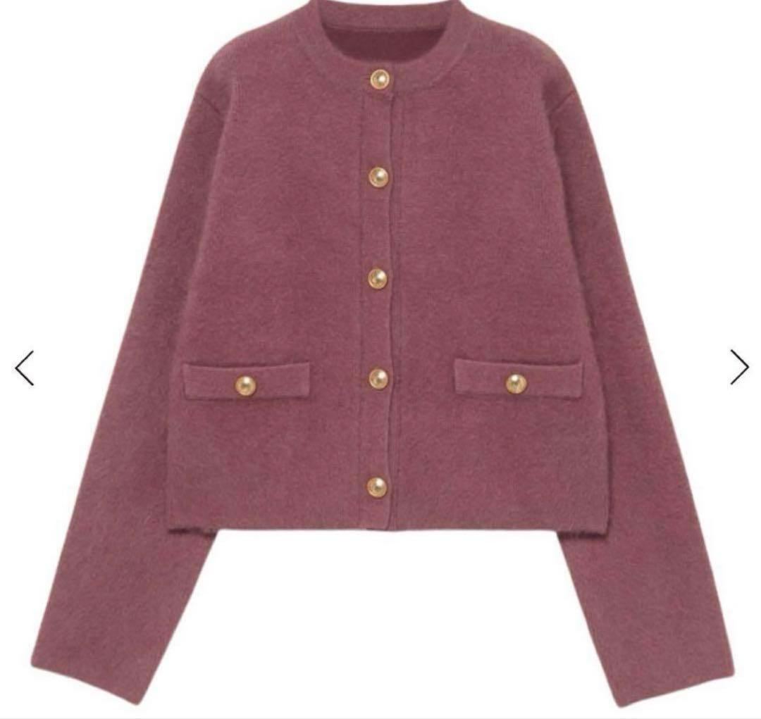 anuans ラクーンブレンドノーカラーニットジャケット