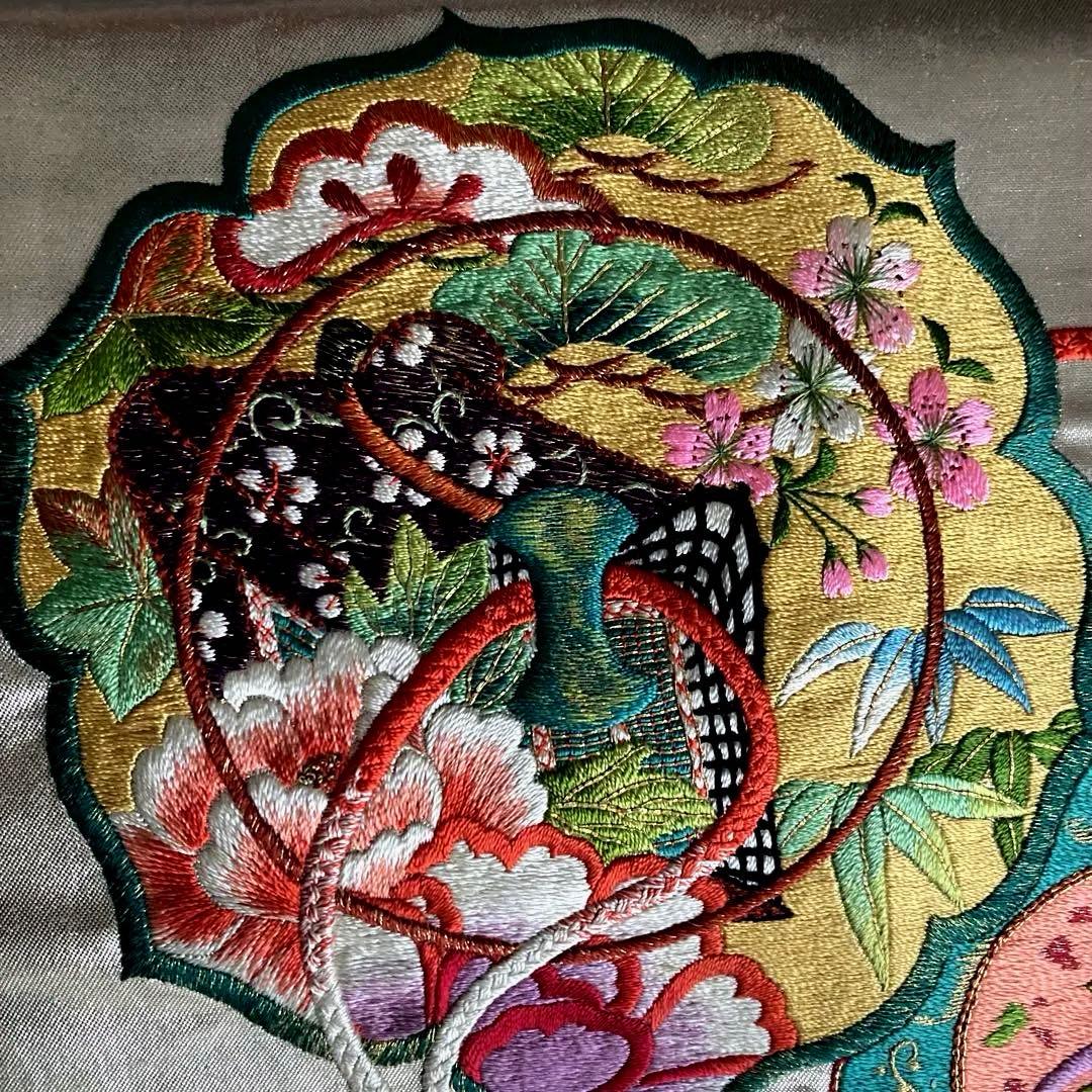 アンティーク名古屋帯　大正ロマン　上質な刺繍　と金駒刺繍　正絹　N8-25