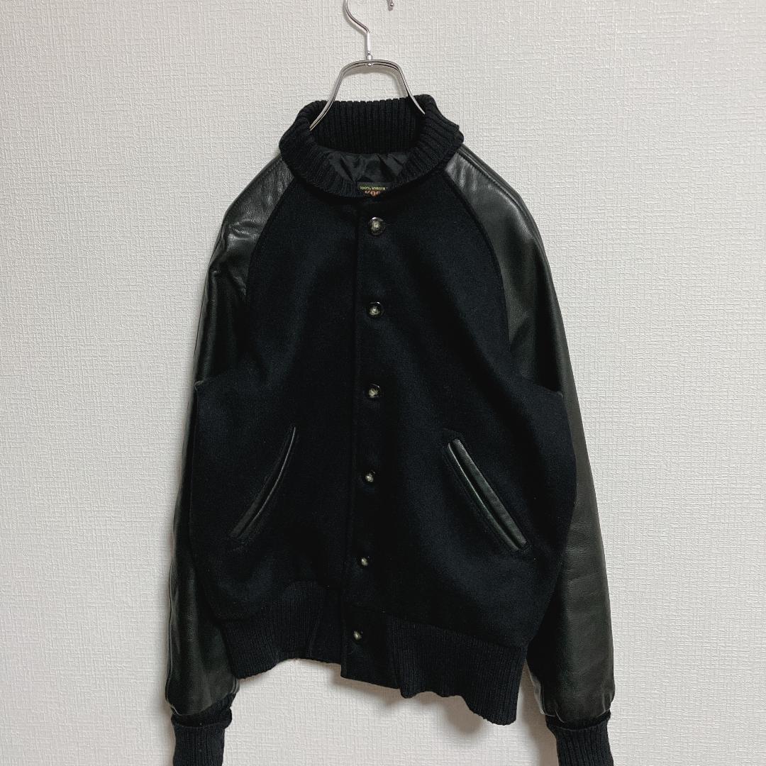 USA製SKOOKUM袖革ボタンスタジャン34黒x黒スクーカムアワードジャケット