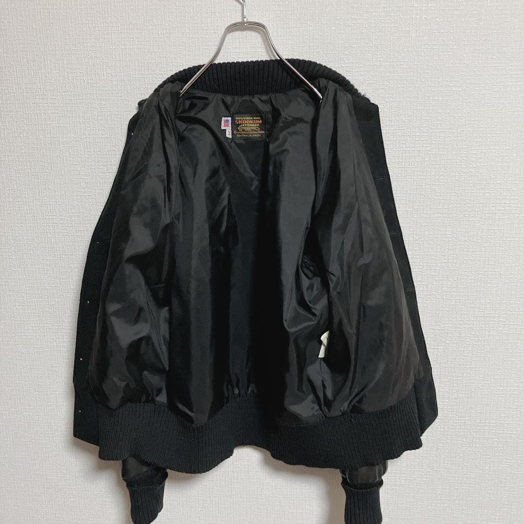 USA製SKOOKUM袖革ボタンスタジャン34黒x黒スクーカムアワードジャケット