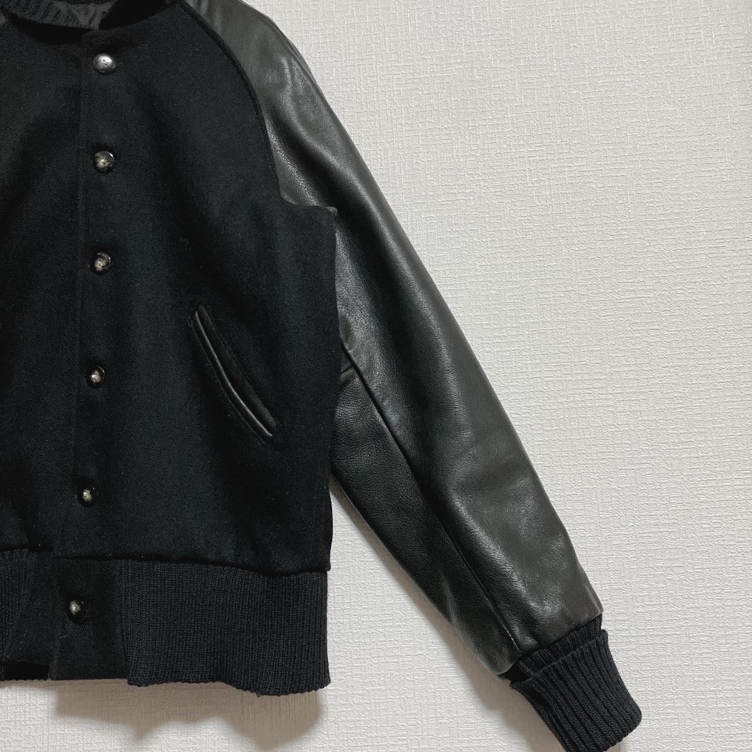 USA製SKOOKUM袖革ボタンスタジャン34黒x黒スクーカムアワードジャケット