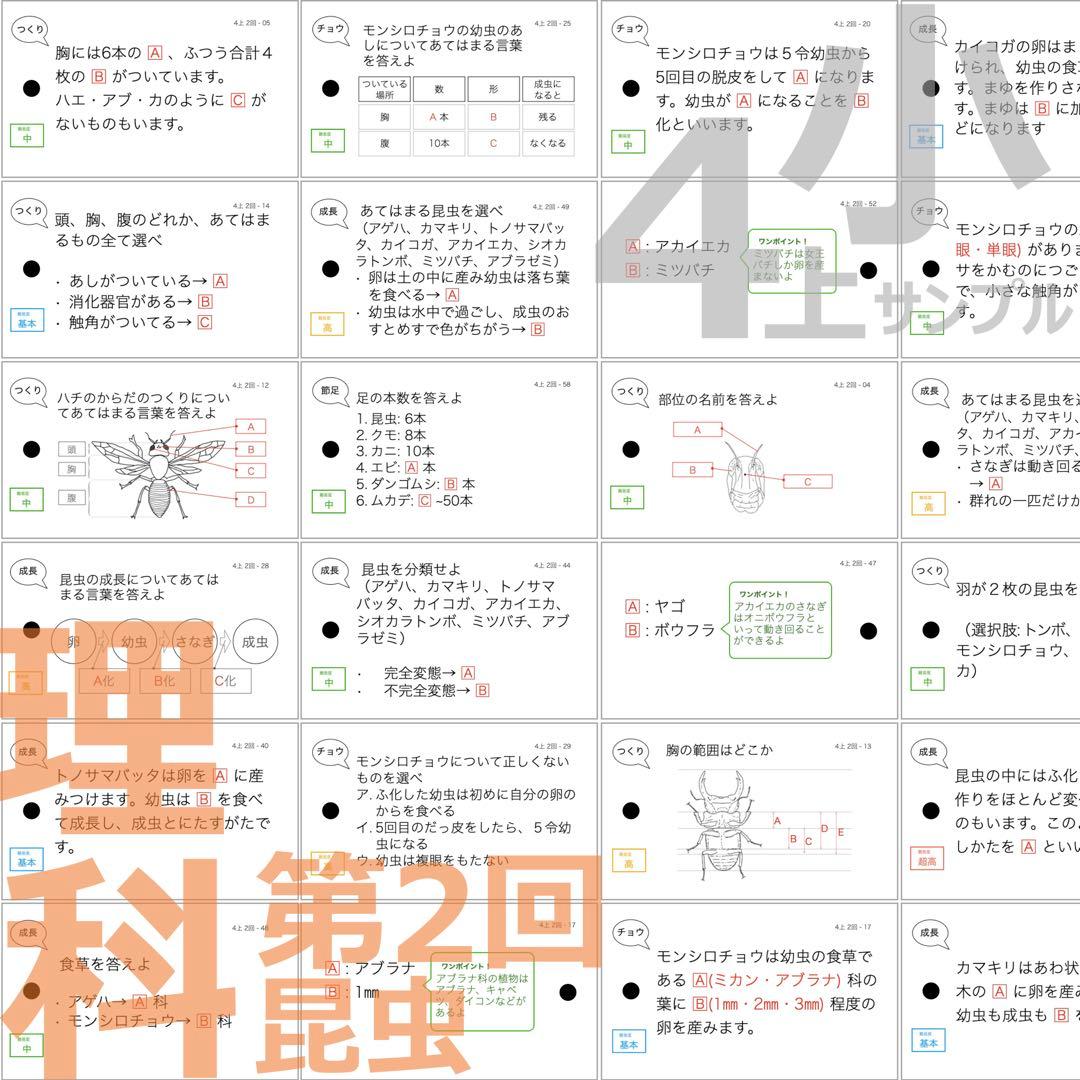 中学受験 暗記カード【4年上 理科 1-9回】組分けテスト対策 予習シリーズ