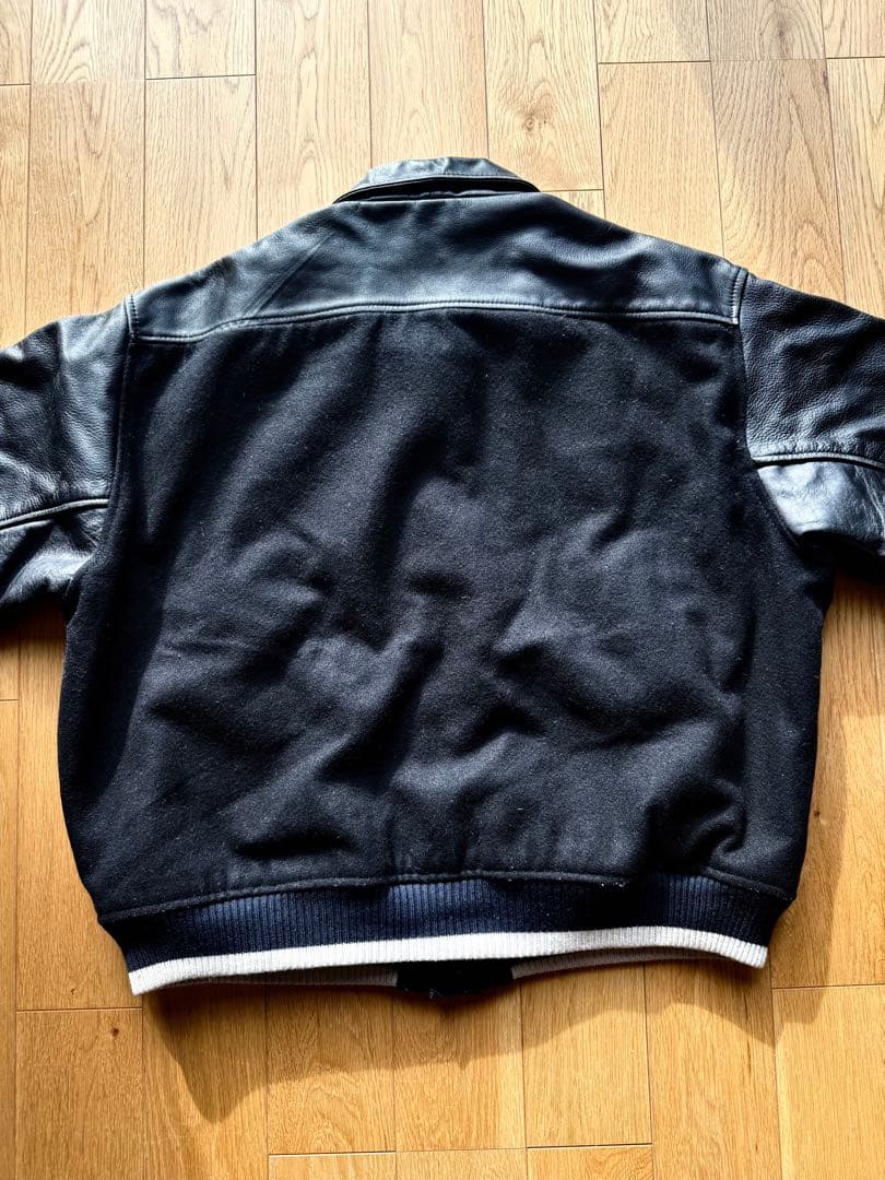希少　短丈ボックスシルエット　ヴィンテージ　 スタジャン 襟レザー