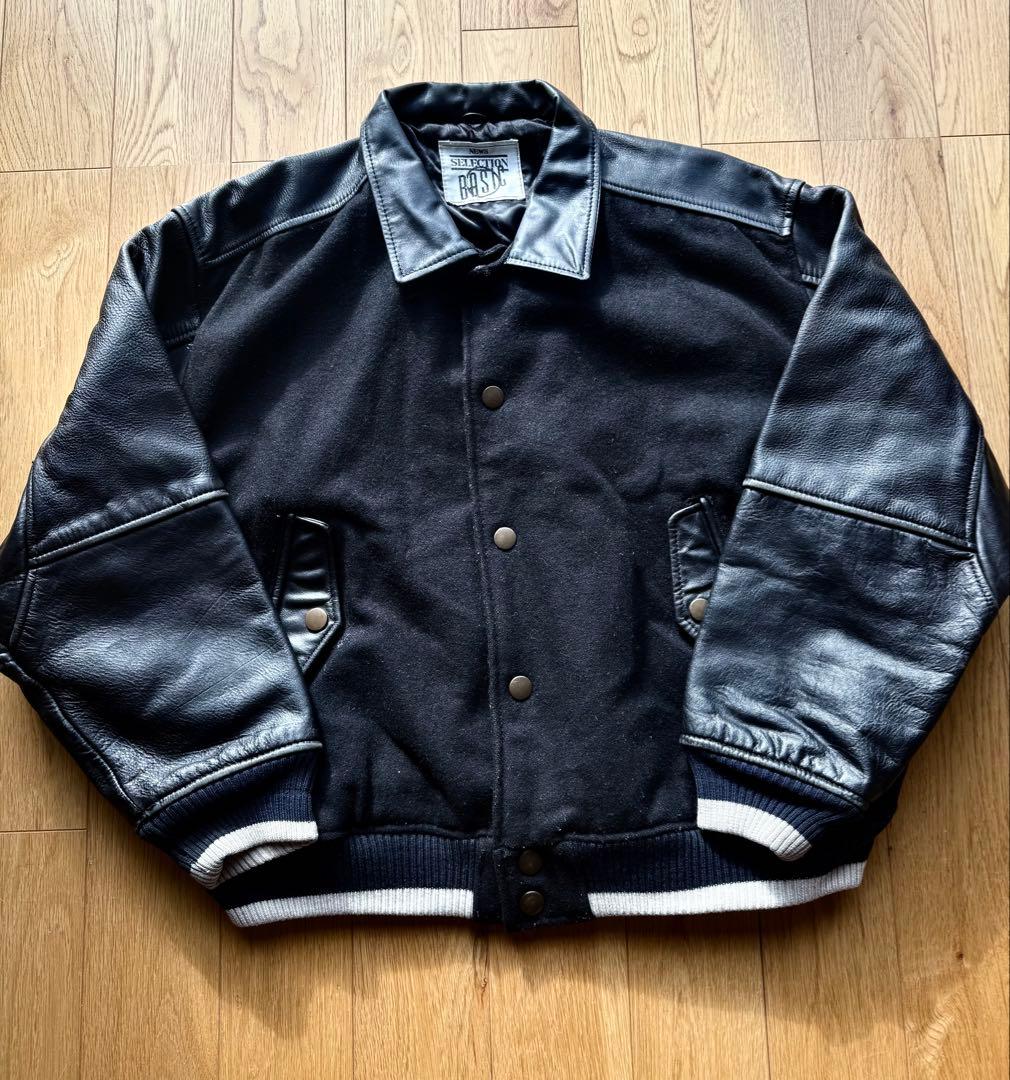 希少　短丈ボックスシルエット　ヴィンテージ　 スタジャン 襟レザー