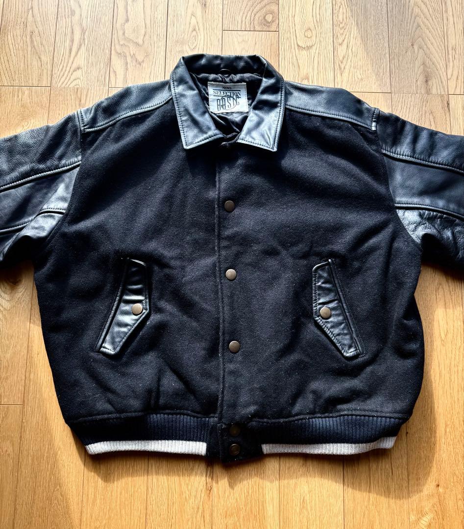 希少　短丈ボックスシルエット　ヴィンテージ　 スタジャン 襟レザー