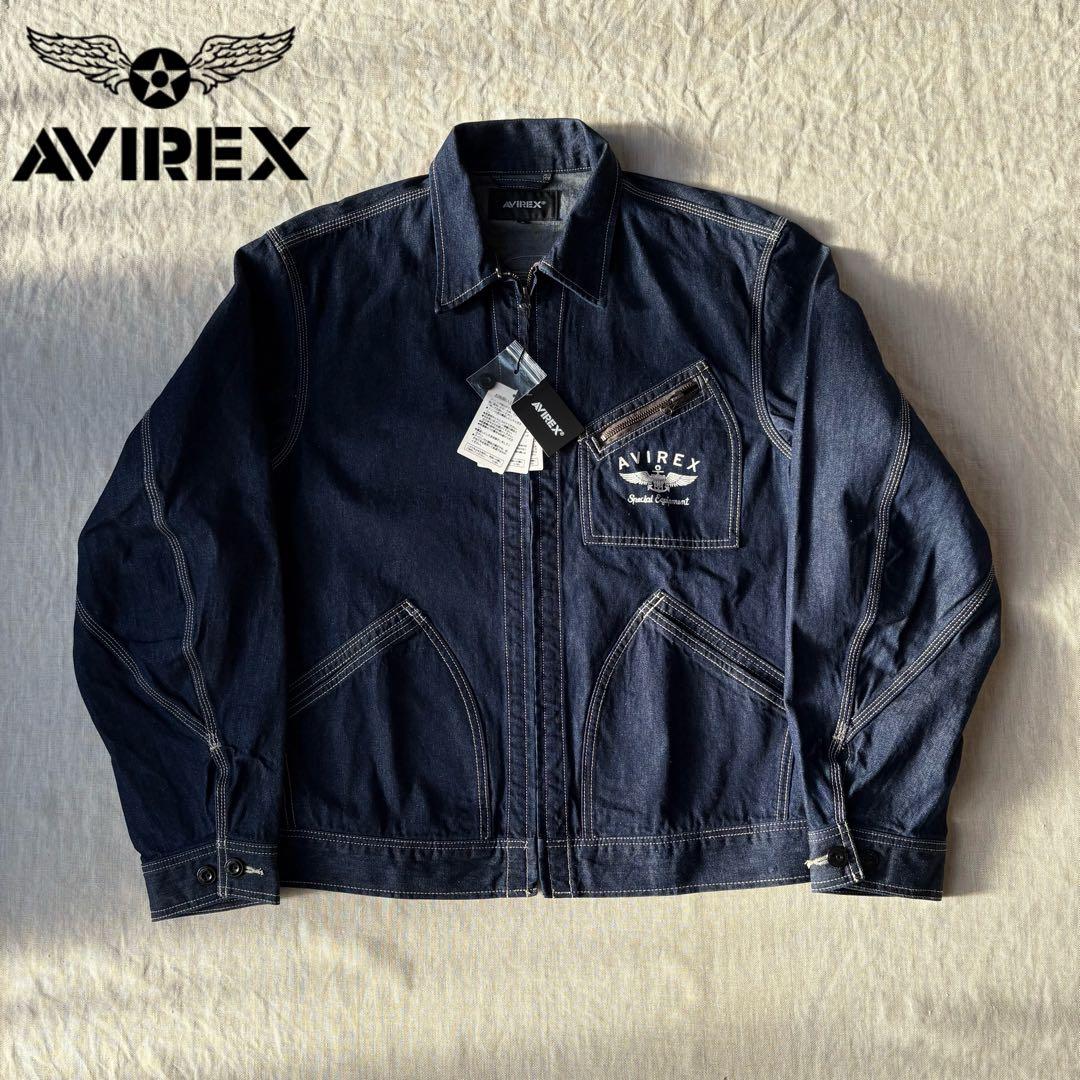 未使用品 AVIREX Gジャンデニムジャケット 刺繍 バックロゴ XL