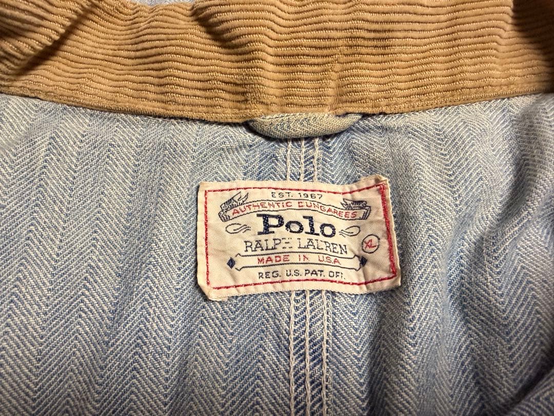 80s ラルフローレン ヘリンボーンデニムカバーオール USA製　Vintage