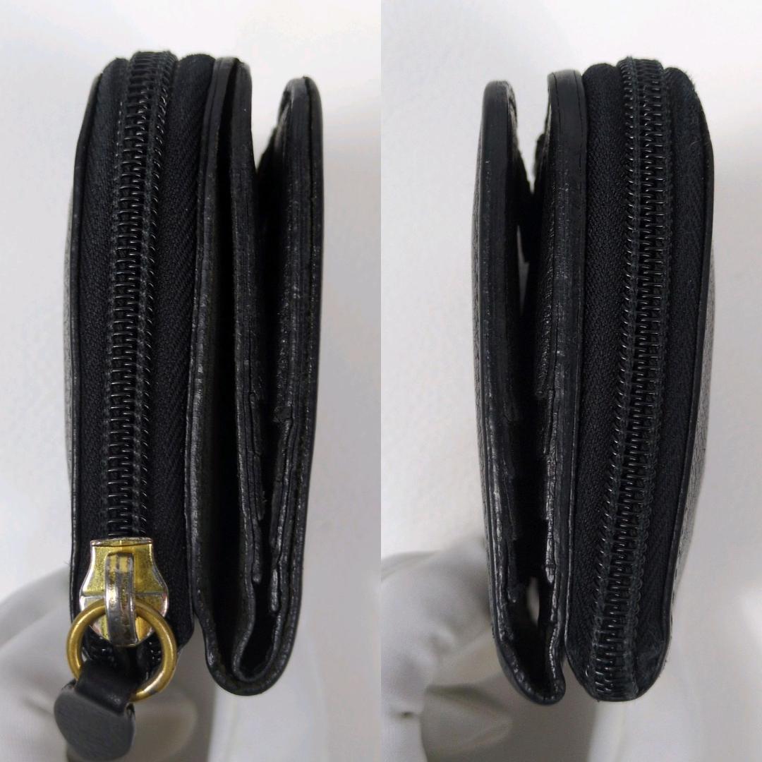 おっぽーイルビゾンテ ラウンドジップ ファスナー 二つ折り財布 ブラック