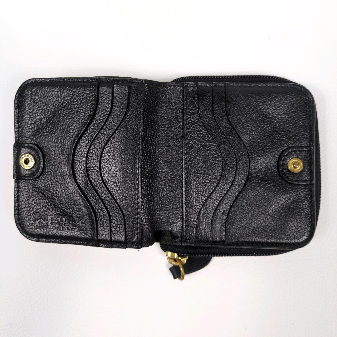 おっぽーイルビゾンテ ラウンドジップ ファスナー 二つ折り財布 ブラック