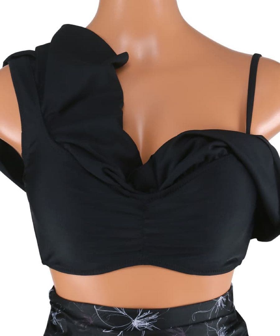 半額未使用三愛水着San-ai楽盛り水着フリル黒ワイヤービキニ9M花柄ブラック