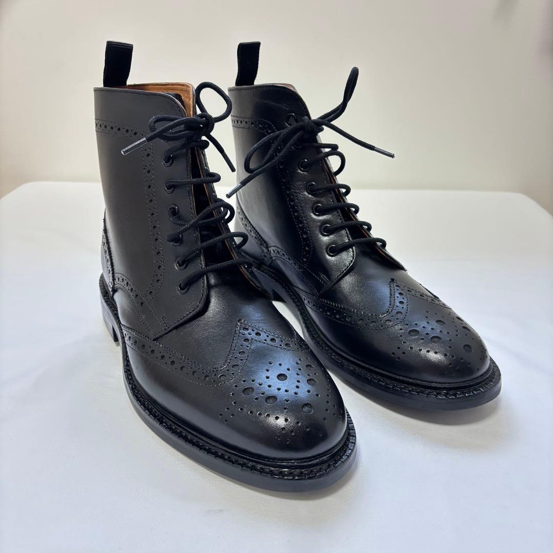 ノーブランド　メンズ　ウイングチップ　ブーツ　ブラック