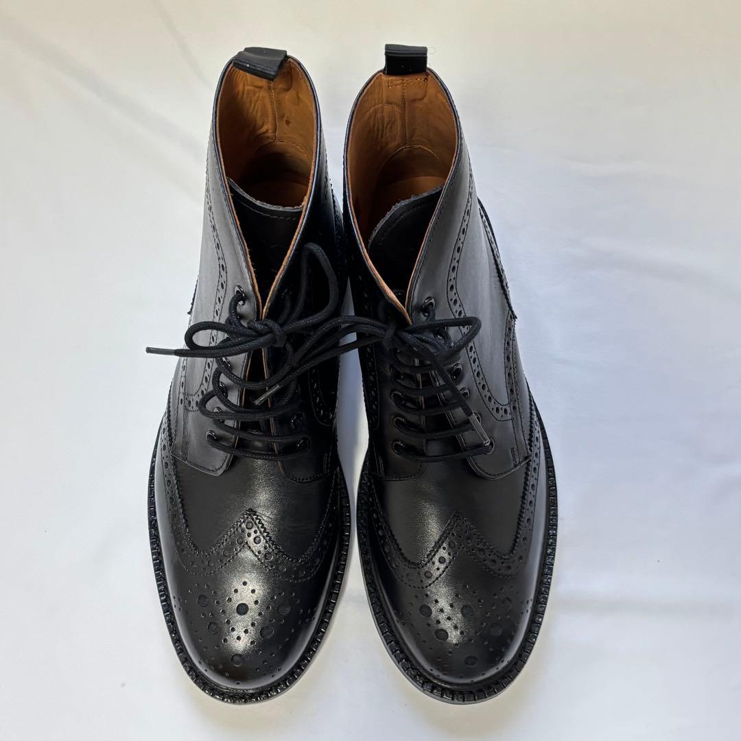 ノーブランド　メンズ　ウイングチップ　ブーツ　ブラック