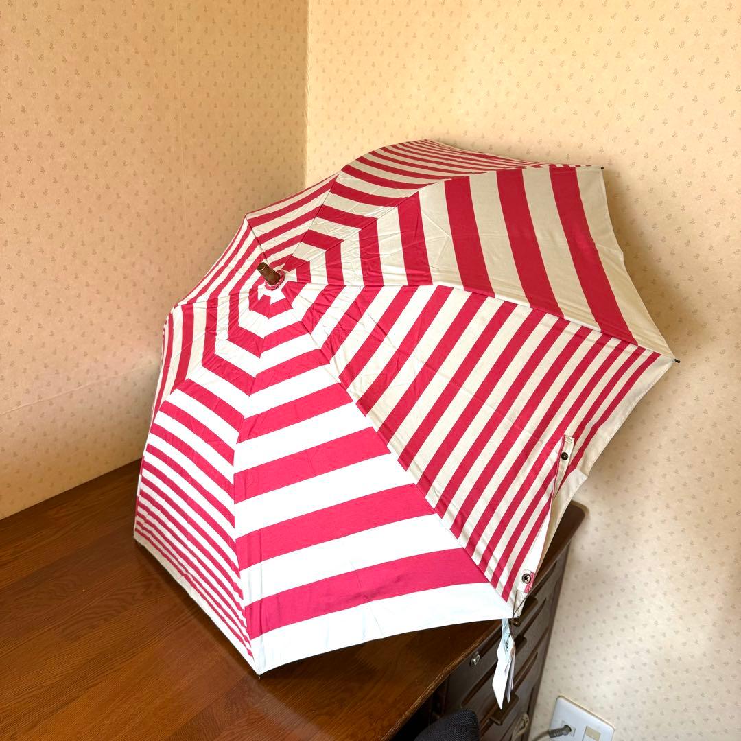 ★新品★cocca　晴雨兼用　日傘　楽折　１級遮光　遮熱　ボーダー　ピンク