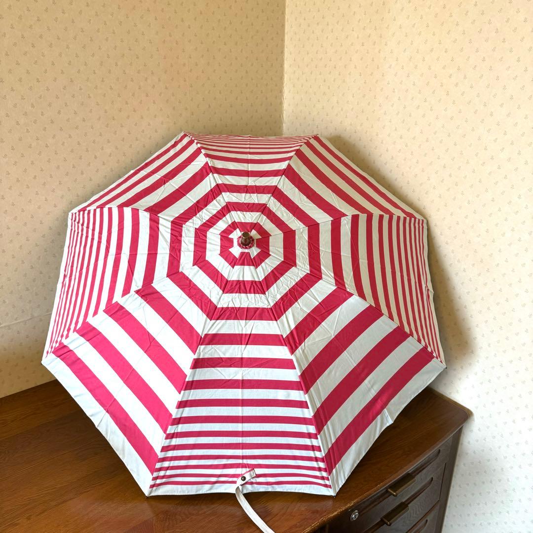 ★新品★cocca　晴雨兼用　日傘　楽折　１級遮光　遮熱　ボーダー　ピンク
