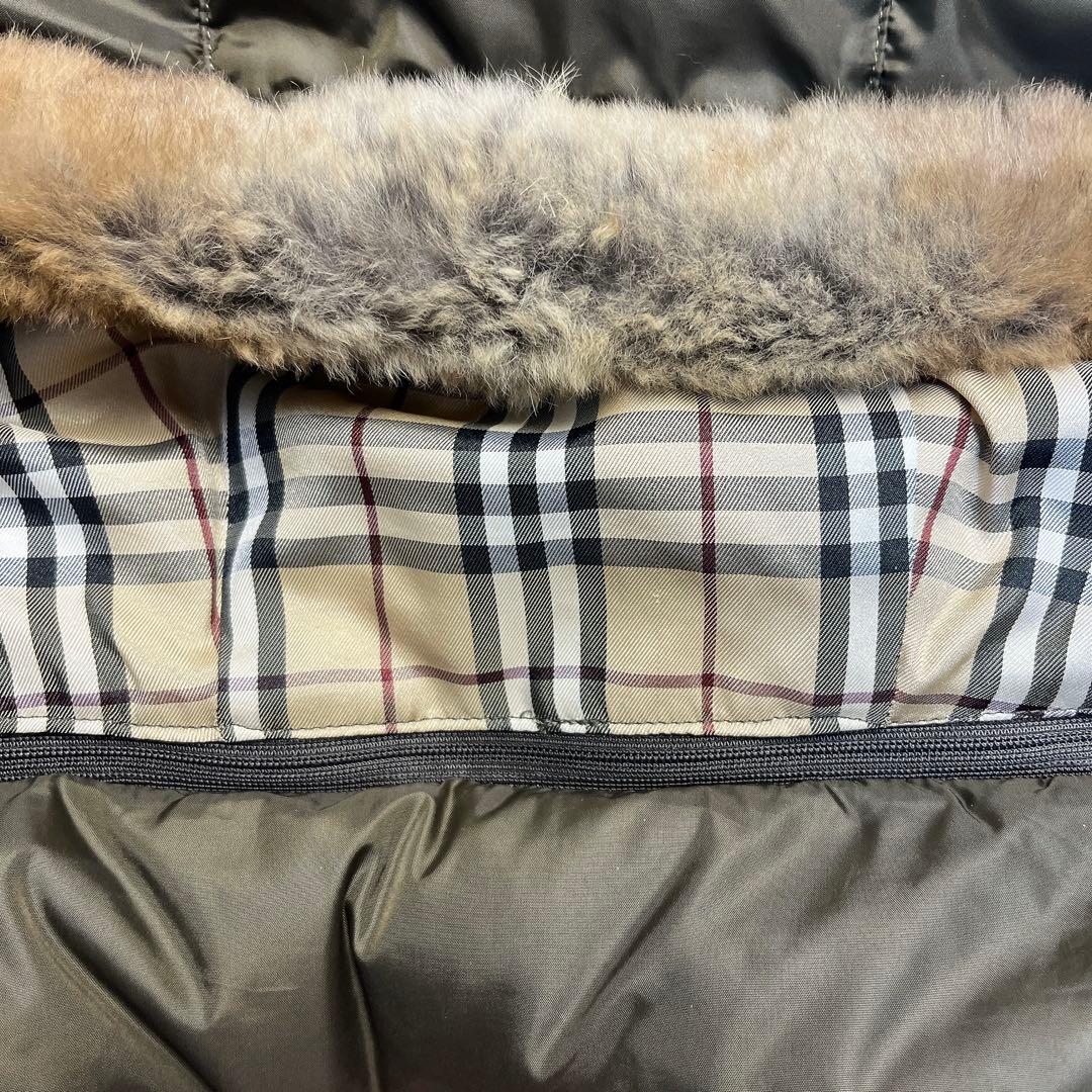 バーバリーブラックレーベル ラビットファー ノバチェック ダウンベスト L