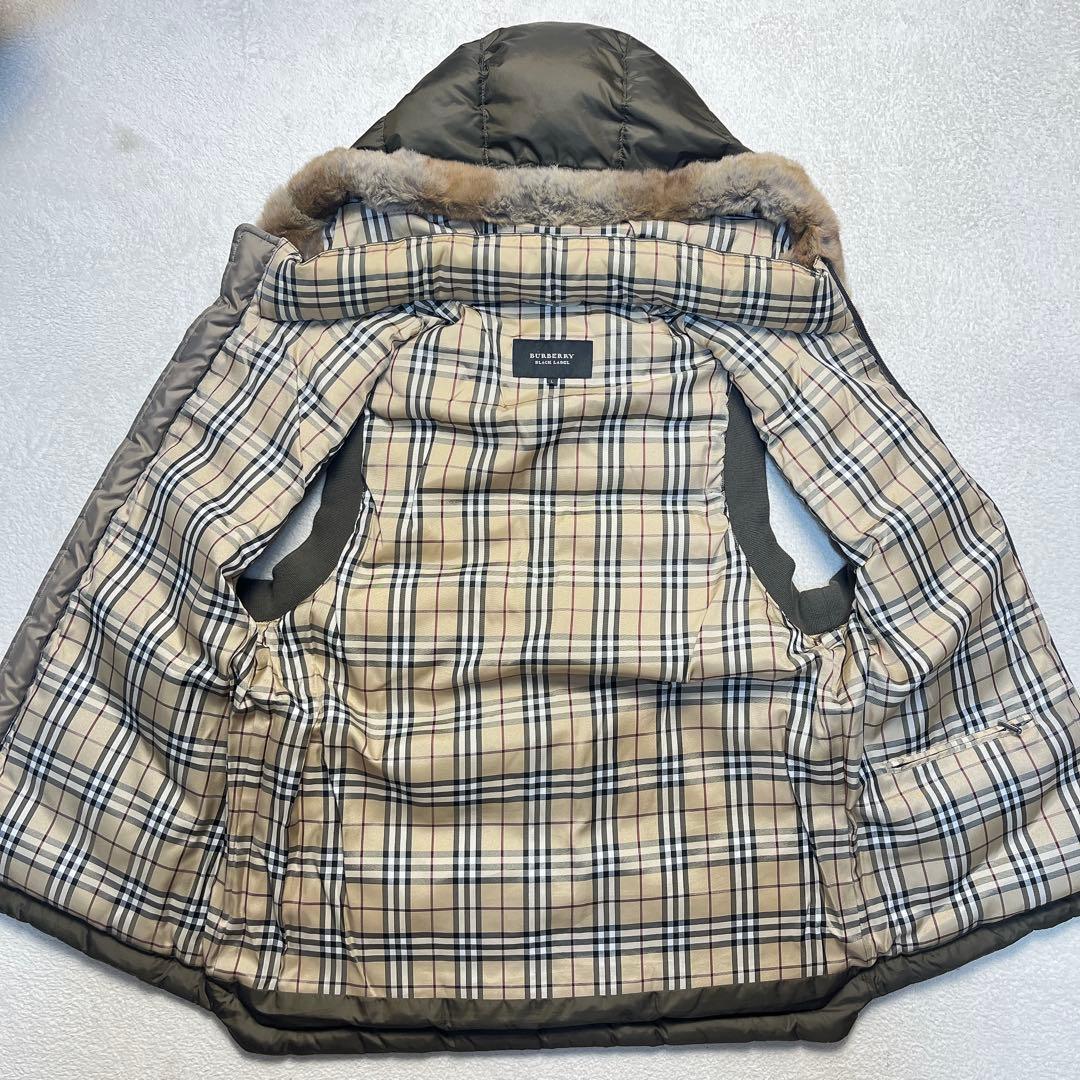 バーバリーブラックレーベル ラビットファー ノバチェック ダウンベスト L