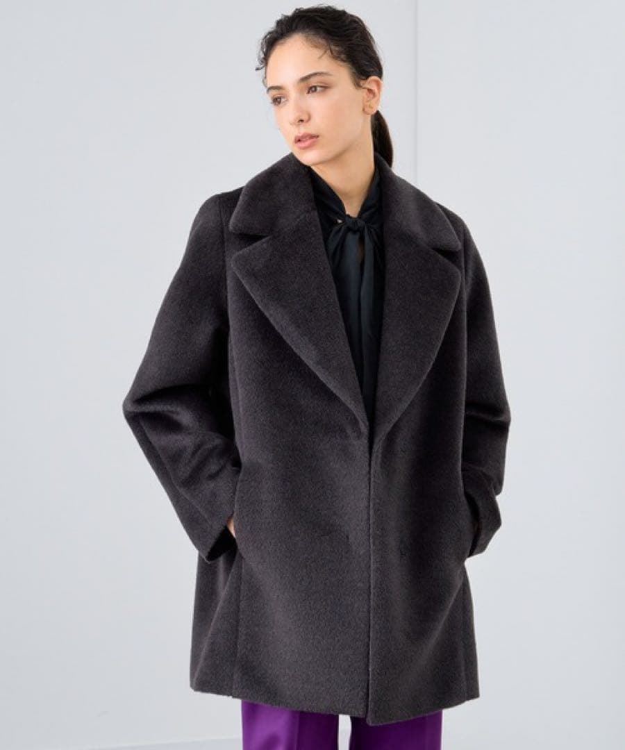 アナイ　アルパカシャギーコクーンコート　チャコールグレー