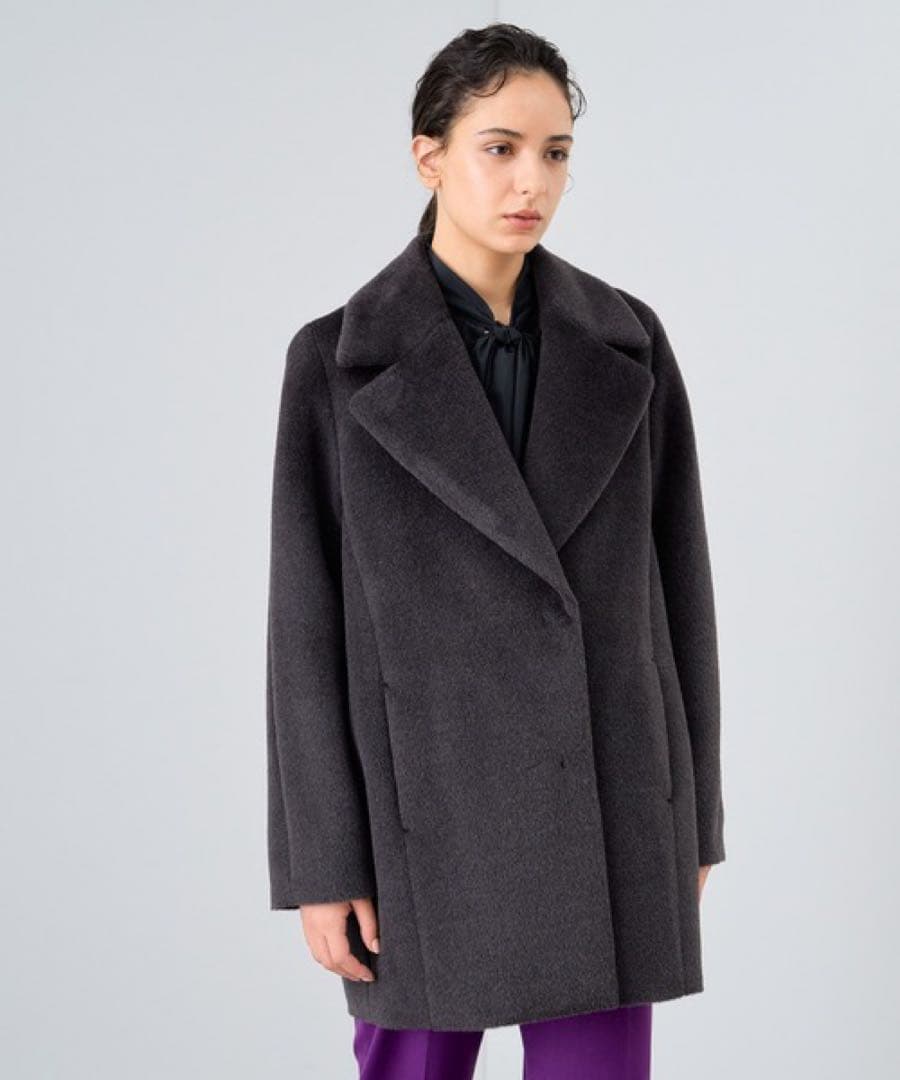 アナイ　アルパカシャギーコクーンコート　チャコールグレー