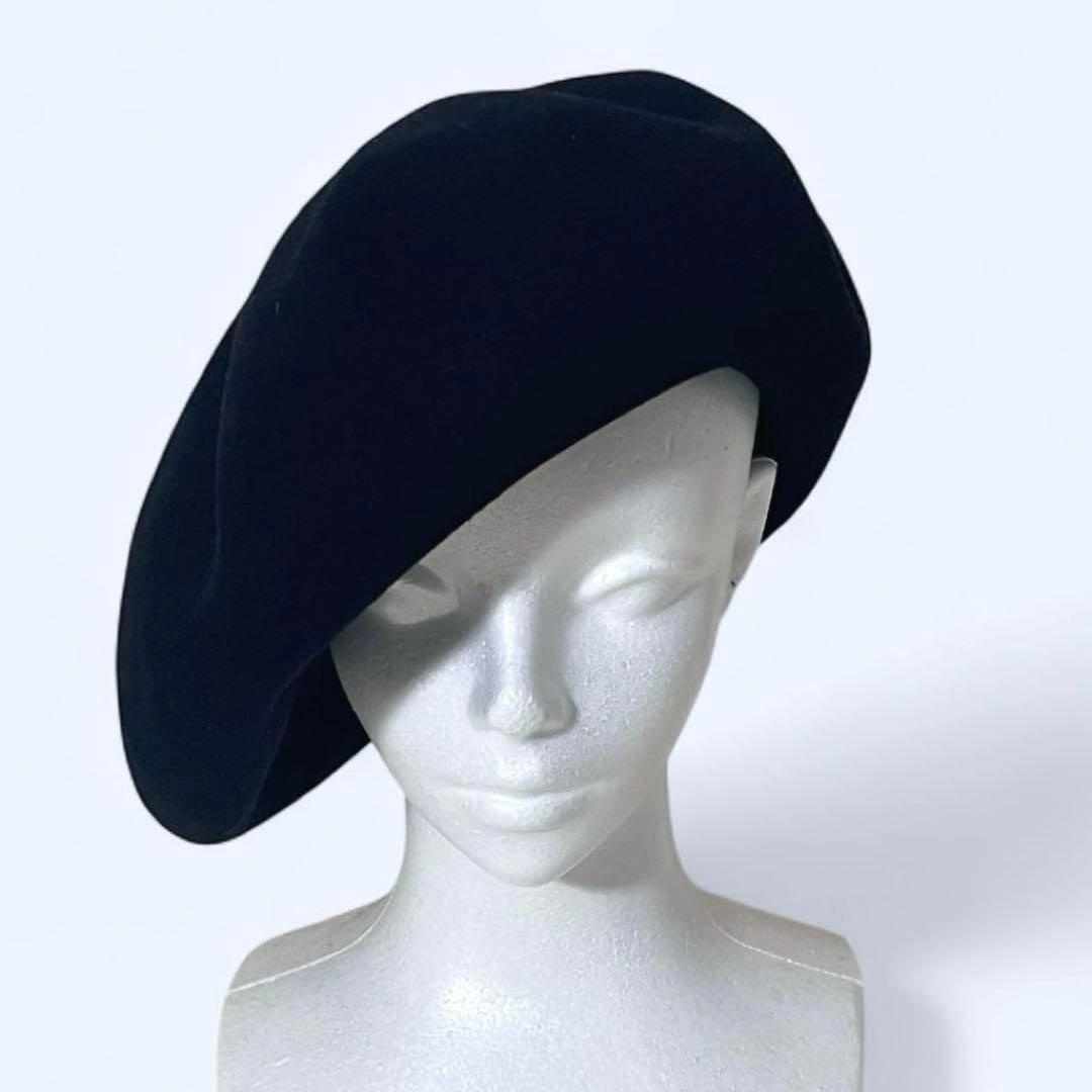 【美品】CHANEL/シャネル　ベレー帽　ココマーク刺繍　ウール　59相当　黒