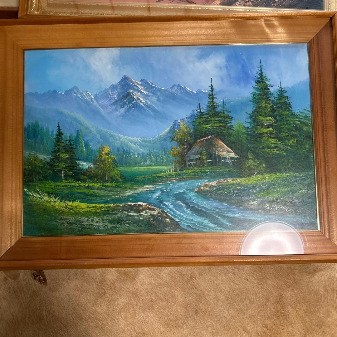 S. Yang 風景画 油彩画 木製フレーム