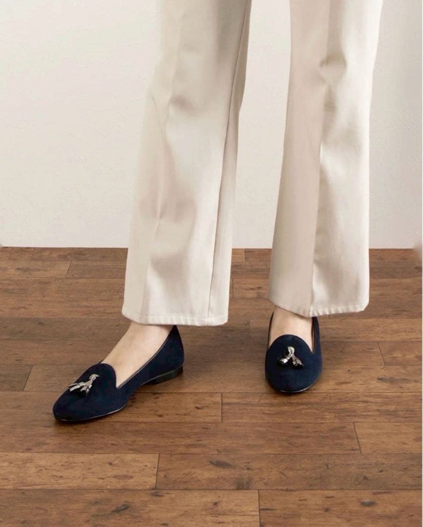 シャルテ フラットシューズ オペラシューズ黒×ゴールドタッセル付き 39 2/1