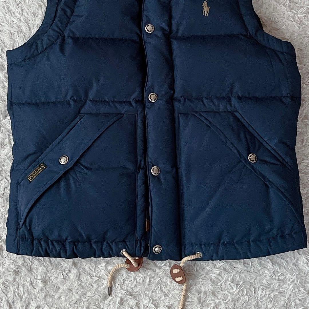 【美品】ポロラルフローレン ダウンベスト ポニー刺繍 紺ネイビー フード付