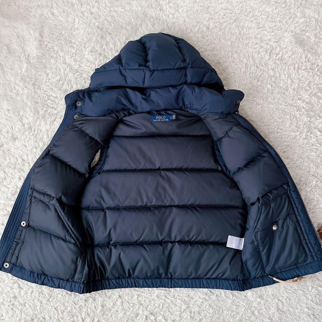 【美品】ポロラルフローレン ダウンベスト ポニー刺繍 紺ネイビー フード付