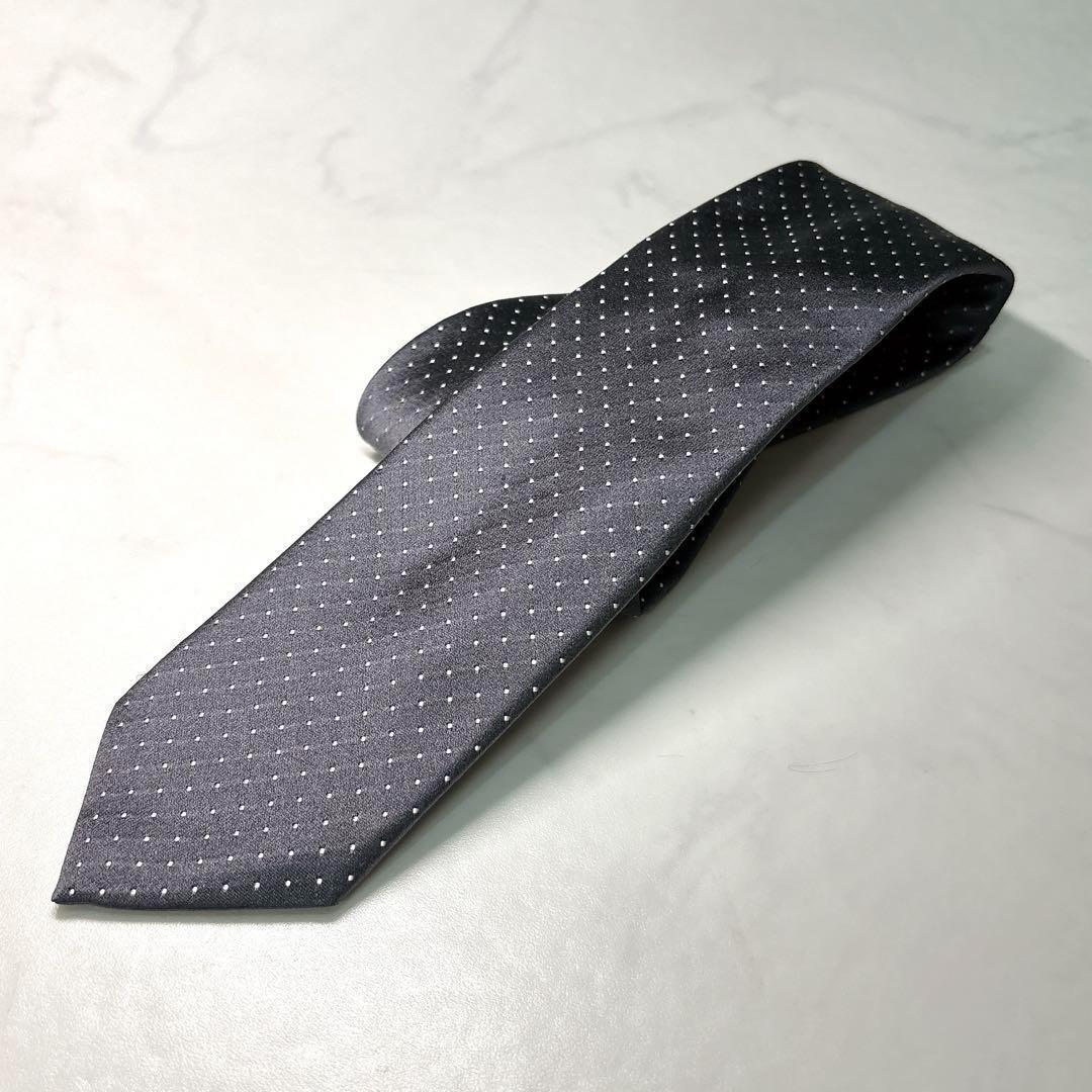 美品 PRADA ナロータイ 7.0 シルバー ドット柄 光沢 イタリア製