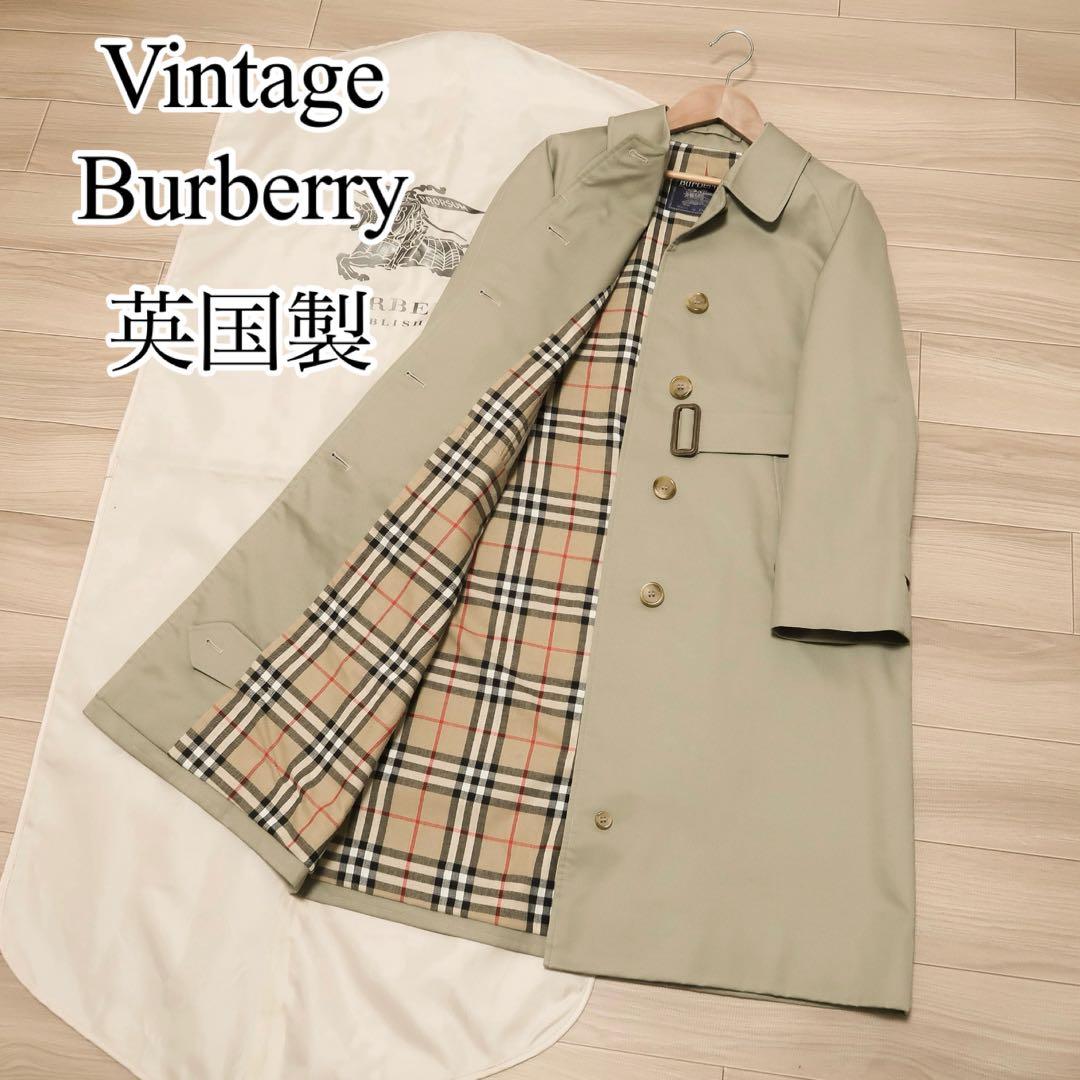 貴重 80's 英国製 ビンテージ バーバリー ステンカラーコート ベルト付き