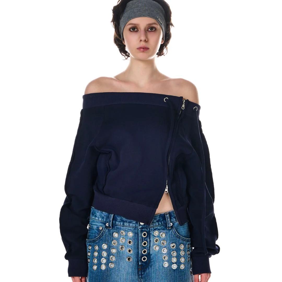 【BEEDEN】 OFF SHOULDER SIDE ZIP TOPS ネイビー