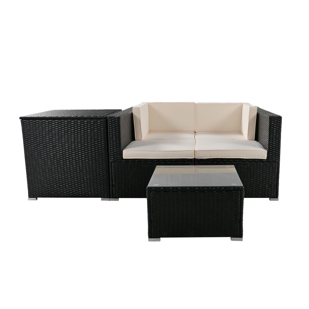 ガーデンファニチャー 4点 収納付き ガーデン クッション付き ラタン調 ソファ