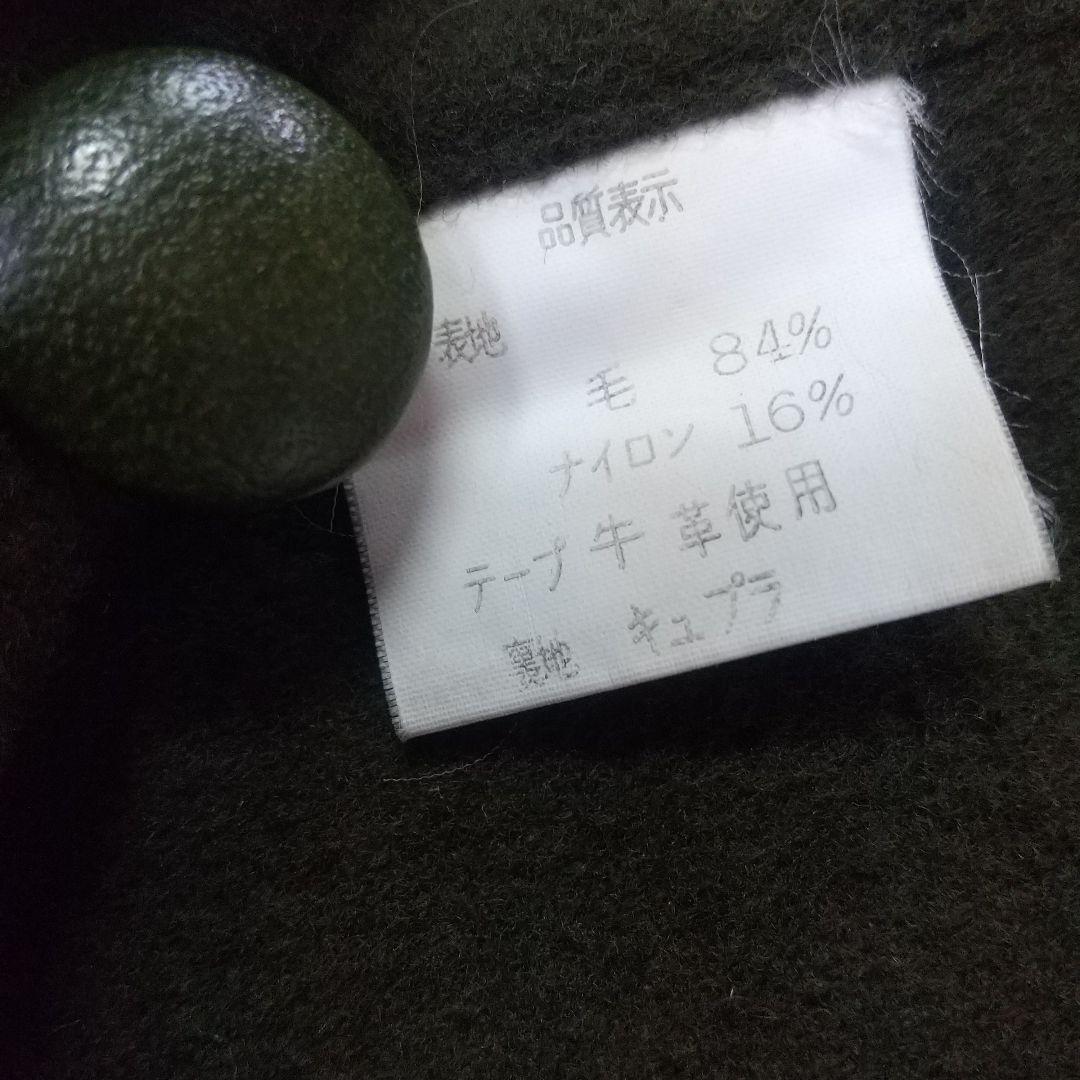 Louis Feraud グリーンウール ロングコート レザーパイピング 刺繍