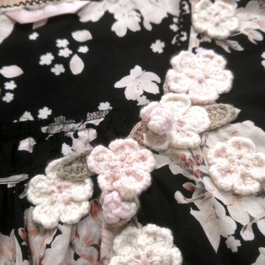 ピンクハウス　レア　桜サクラ　うさぎ　チュニック　ノースリーブ　黒　お花モチーフ