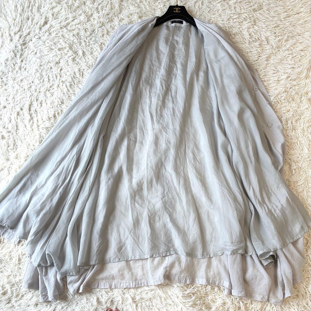 Y’s ワイズ　コットンロングコート　シャツコート　ドレープ　ライトグレー