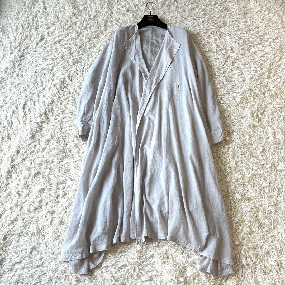 Y’s ワイズ　コットンロングコート　シャツコート　ドレープ　ライトグレー