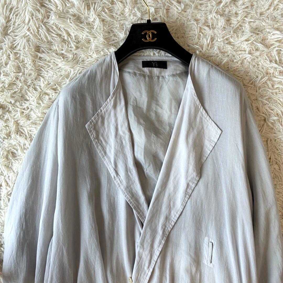 Y’s ワイズ　コットンロングコート　シャツコート　ドレープ　ライトグレー