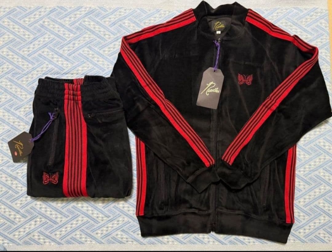 【希少】Needles ベロアジャージセット M ブラック/レッド