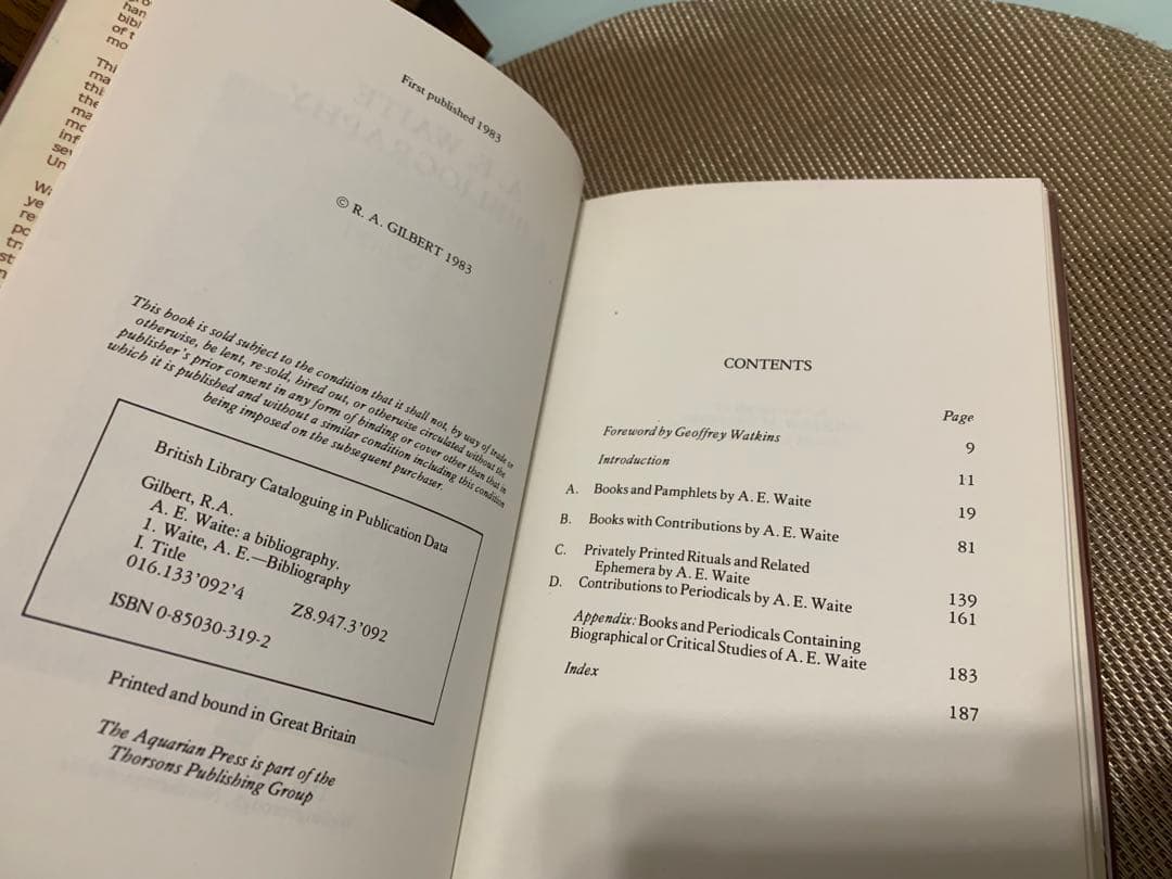希少A.E. Waite A Bibliography R.A. Gilbert
