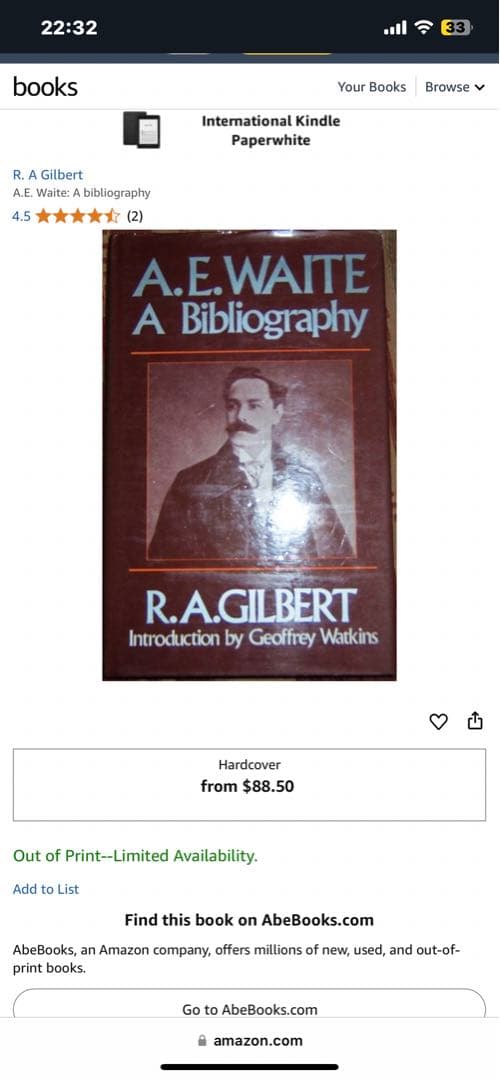 希少A.E. Waite A Bibliography R.A. Gilbert