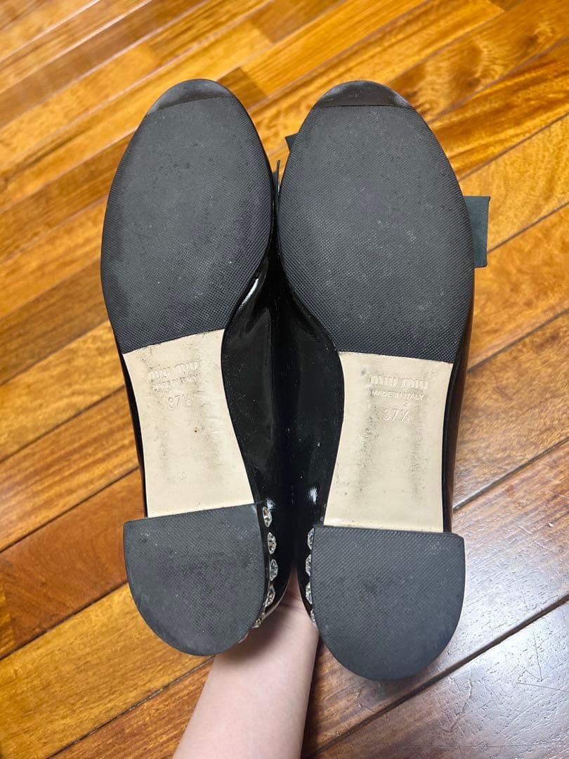 miu miu ブラック リボン フラットシューズ
