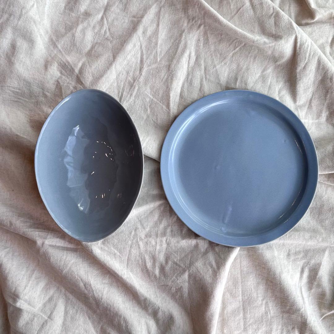 新品未使用！田中直純さんブルーグレーのプレートとボウルのセット