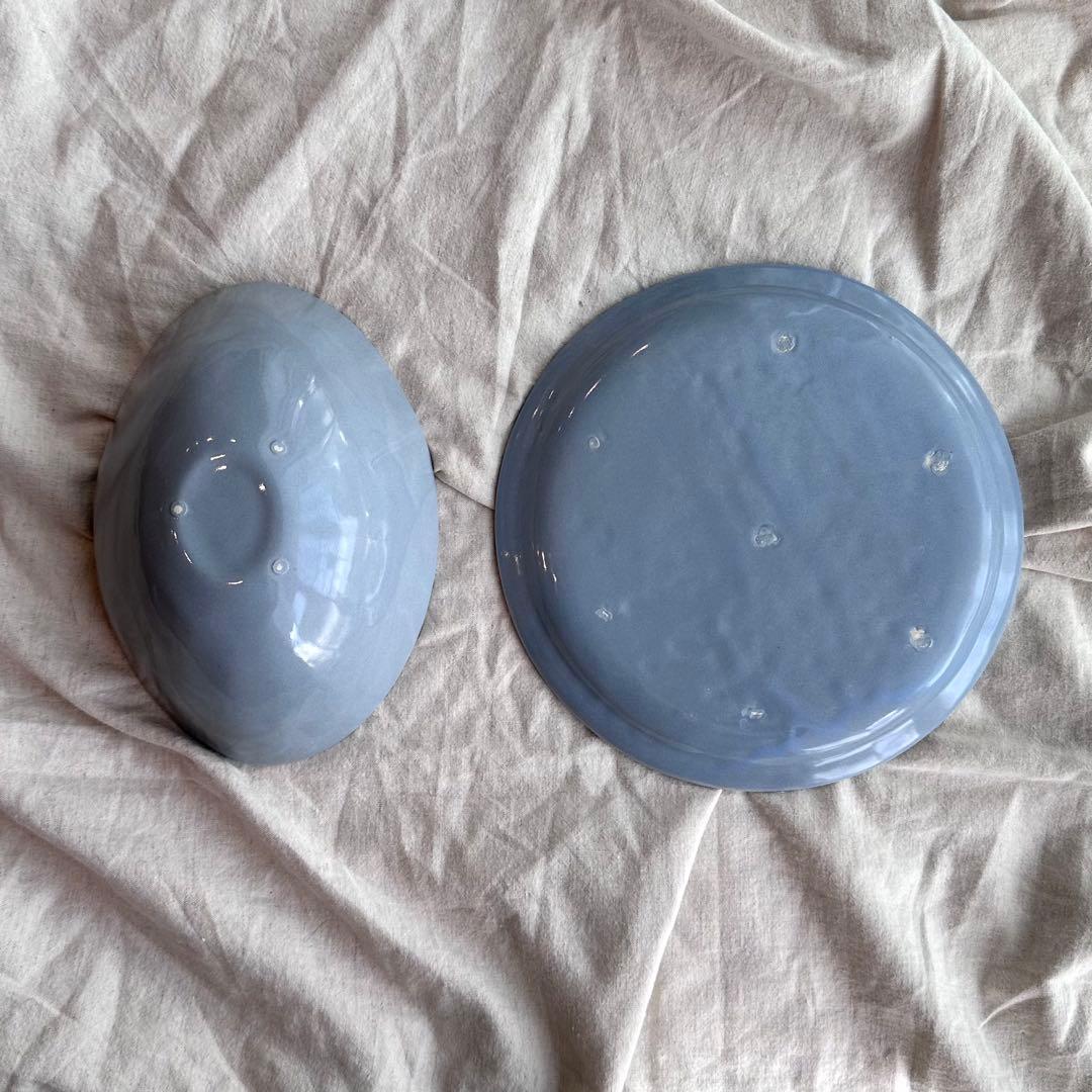 新品未使用！田中直純さんブルーグレーのプレートとボウルのセット