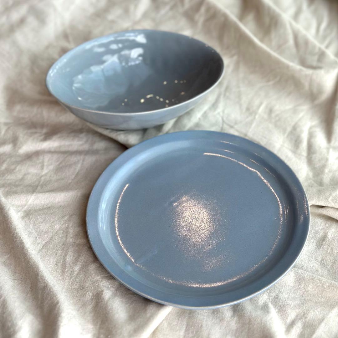 新品未使用！田中直純さんブルーグレーのプレートとボウルのセット