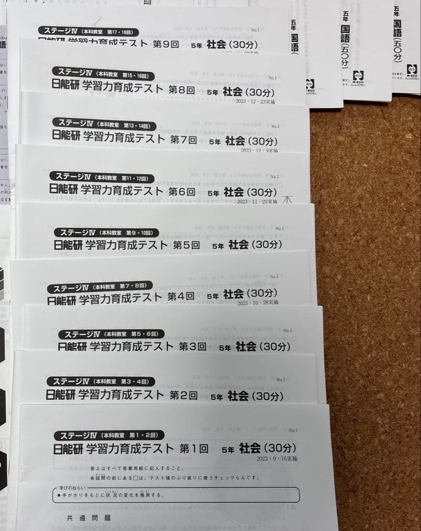 2023年度 日能研　5年生　育成テスト　9回分　 冬期テスト