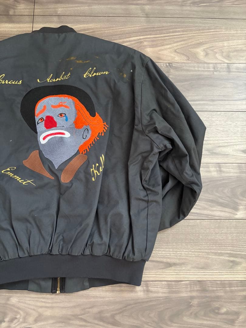 クラウン刺繍 ワークジャケットブラックLサイズピエロビンテージ