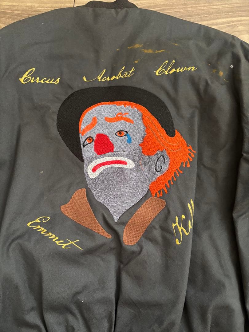 クラウン刺繍 ワークジャケットブラックLサイズピエロビンテージ